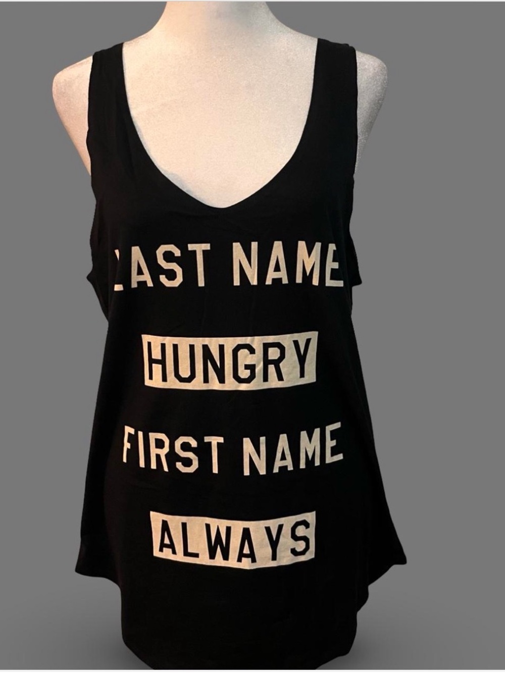 Black Graphic Tank Top — "Hungry" Print